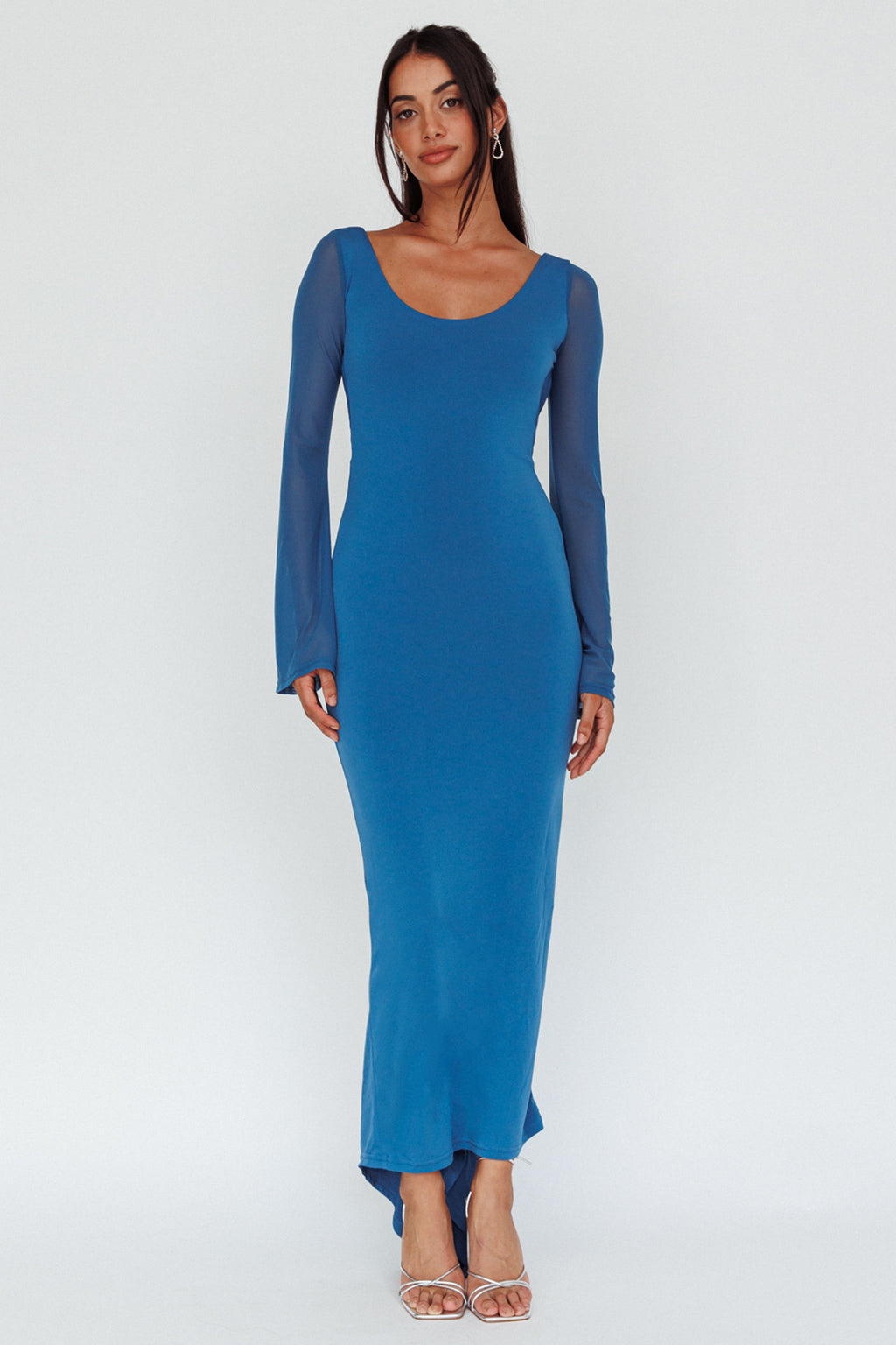 Crystal Ball Open Back Ruched Maxi Dress Blue by Selfie Leslie