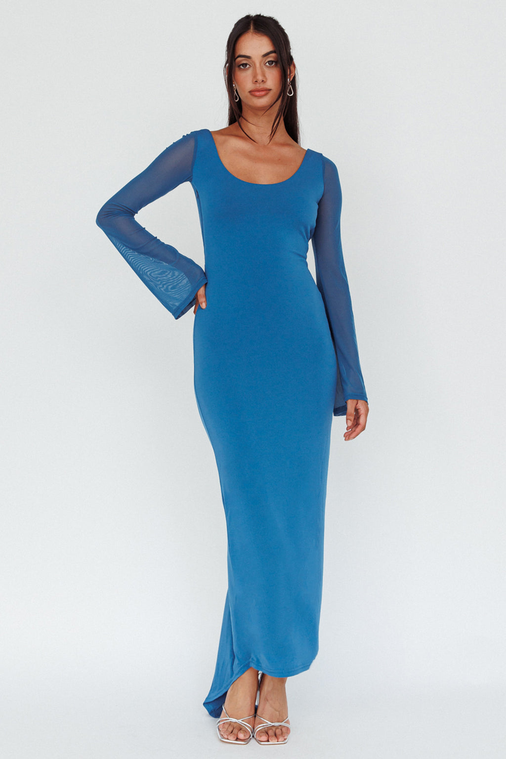 Crystal Ball Open Back Ruched Maxi Dress Blue by Selfie Leslie