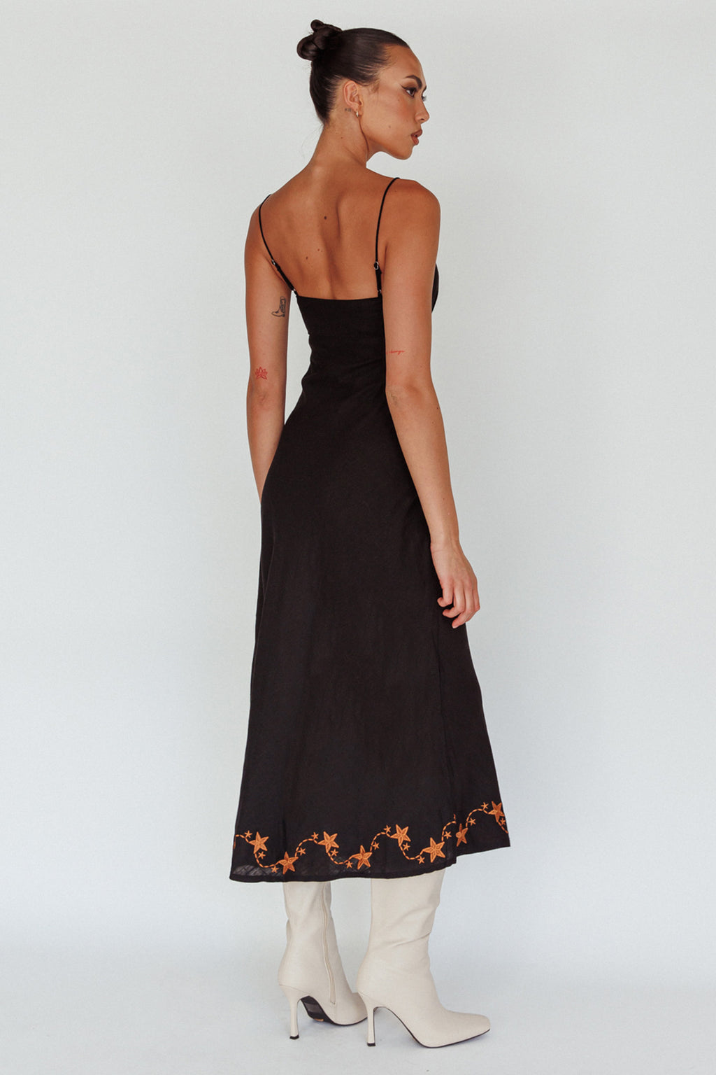 Star Garden Embroidered Midi Dress Black by Selfie Leslie