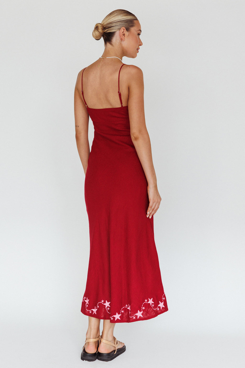 Star Garden Embroidered Midi Dress Wine by Selfie Leslie
