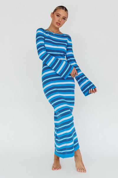 Jozie Long Sleeve Maxi Dress Stripe Blue– Selfie Leslie