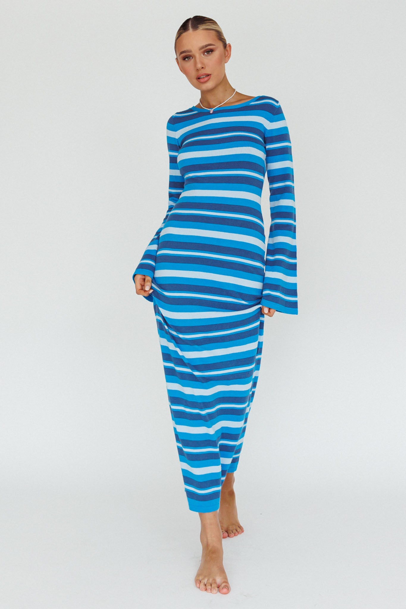 Jozie Long Sleeve Maxi Dress Stripe Blue by Selfie Leslie