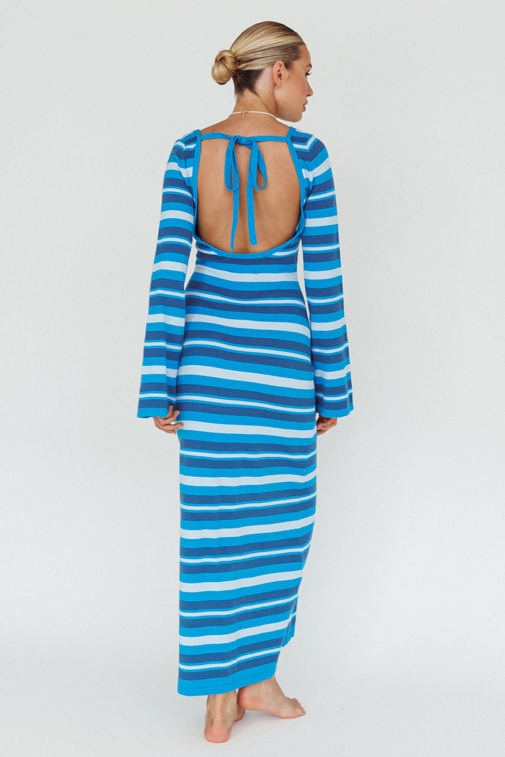 Jozie Long Sleeve Maxi Dress Stripe Blue by Selfie Leslie
