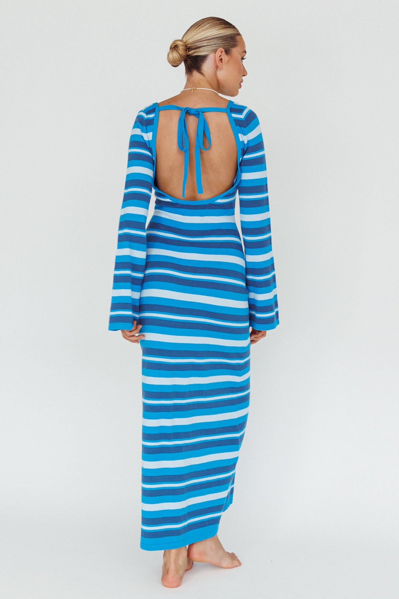 Jozie Long Sleeve Maxi Dress Stripe Blue by Selfie Leslie