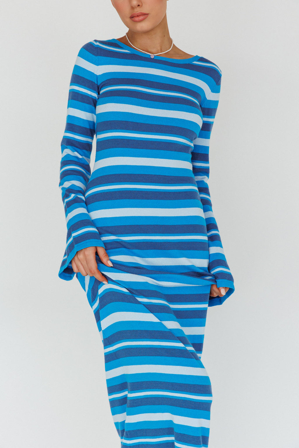 Jozie Long Sleeve Maxi Dress Stripe Blue by Selfie Leslie