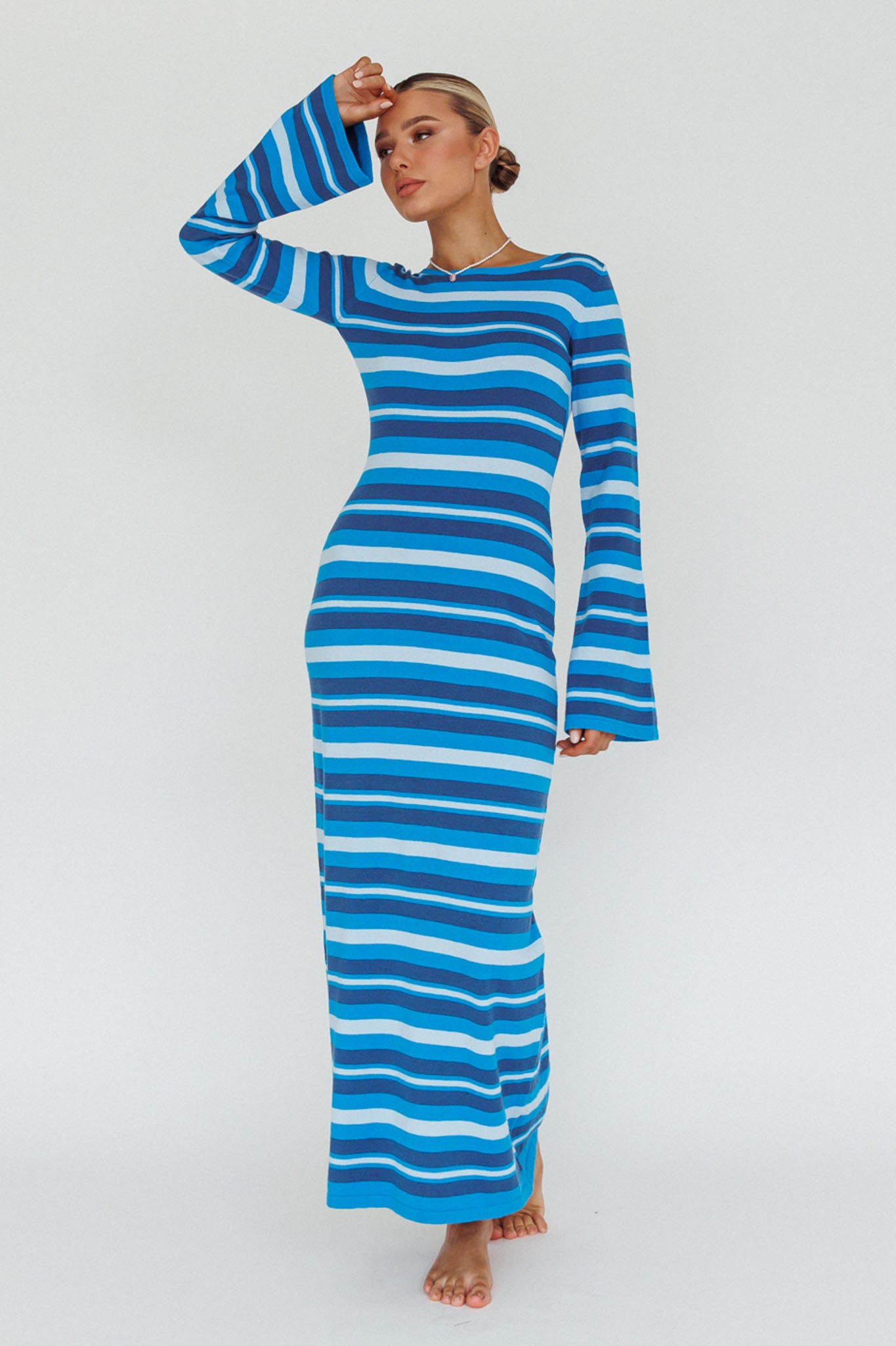 Jozie Long Sleeve Maxi Dress Stripe Blue by Selfie Leslie