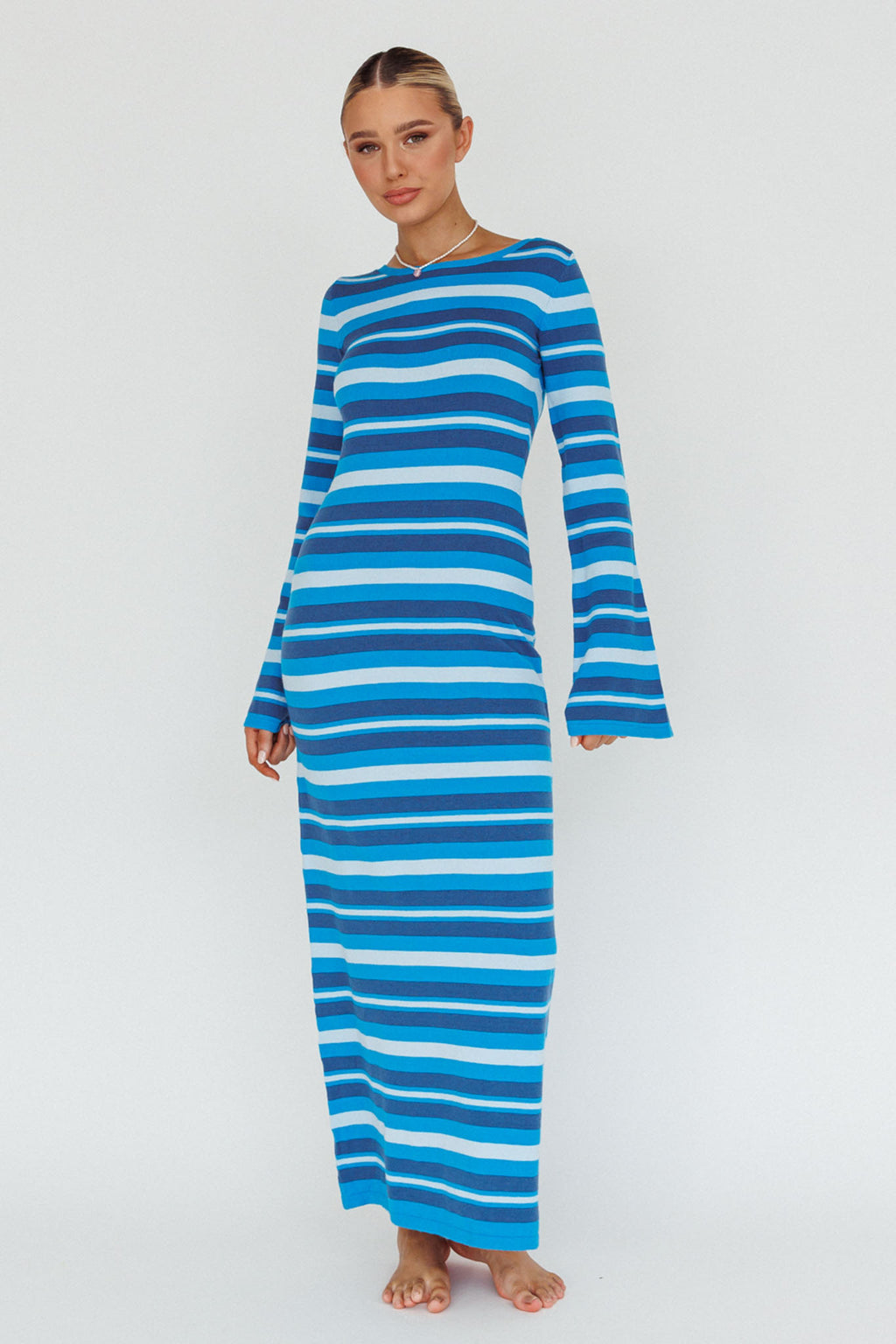 Jozie Long Sleeve Maxi Dress Stripe Blue by Selfie Leslie