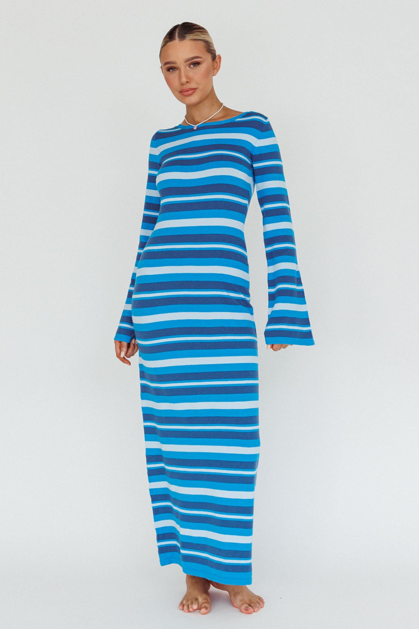 Jozie Long Sleeve Maxi Dress Stripe Blue by Selfie Leslie