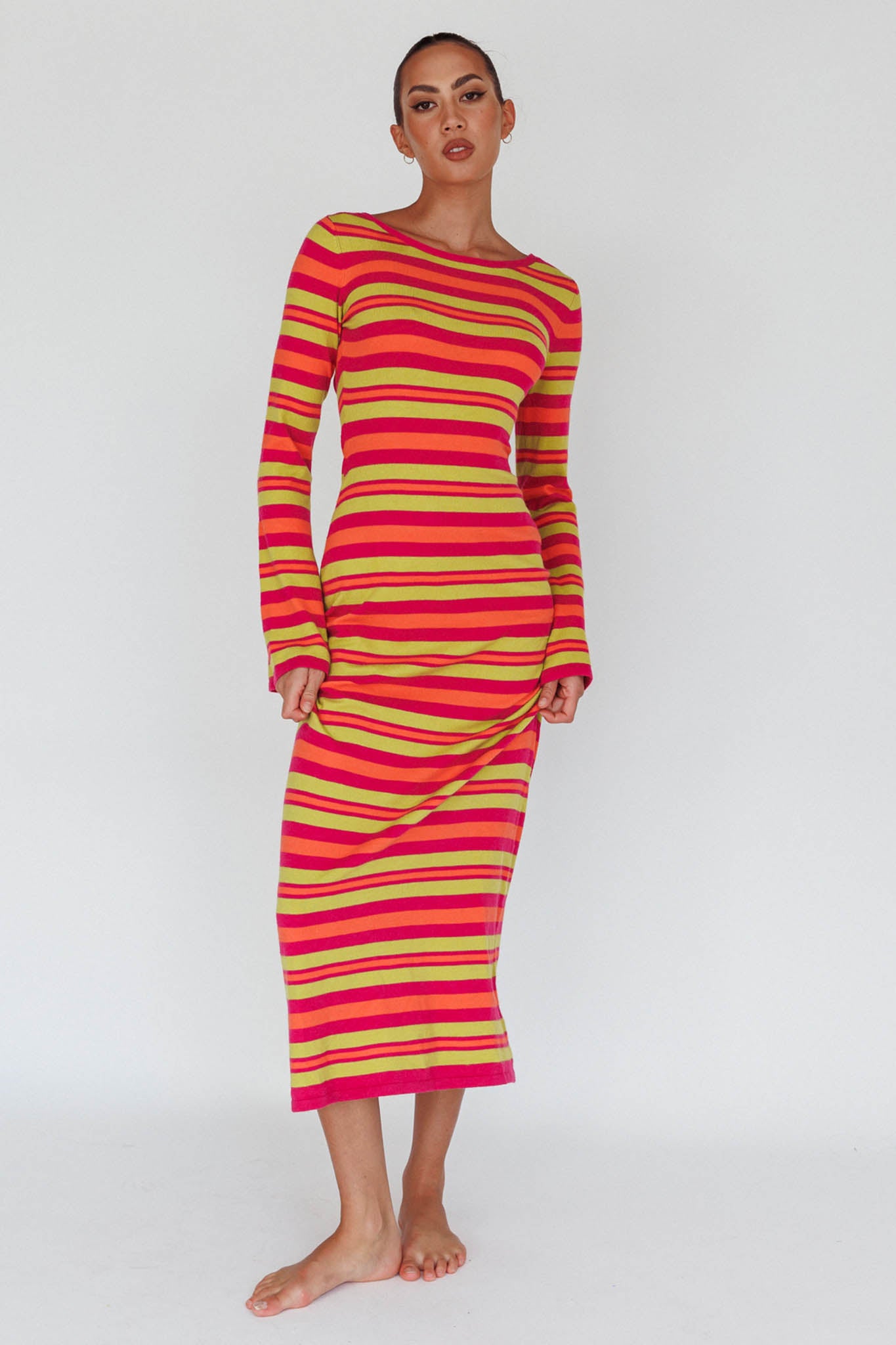 Jozie Long Sleeve Maxi Dress Stripe Orange by Selfie Leslie