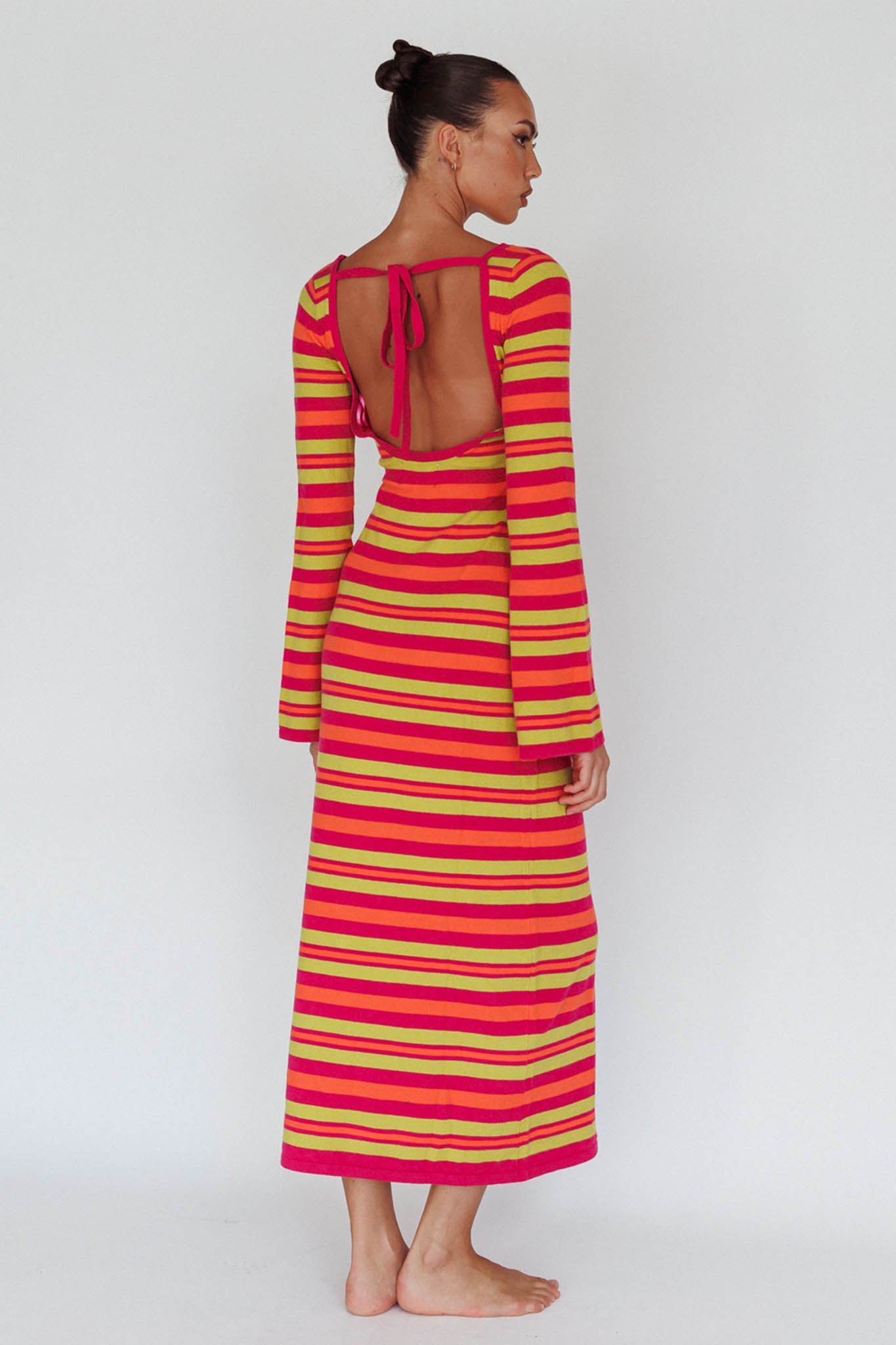 Jozie Long Sleeve Maxi Dress Stripe Orange by Selfie Leslie