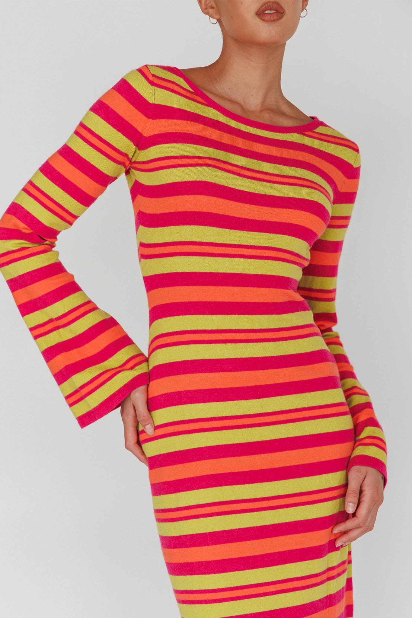 Jozie Long Sleeve Maxi Dress Stripe Orange by Selfie Leslie
