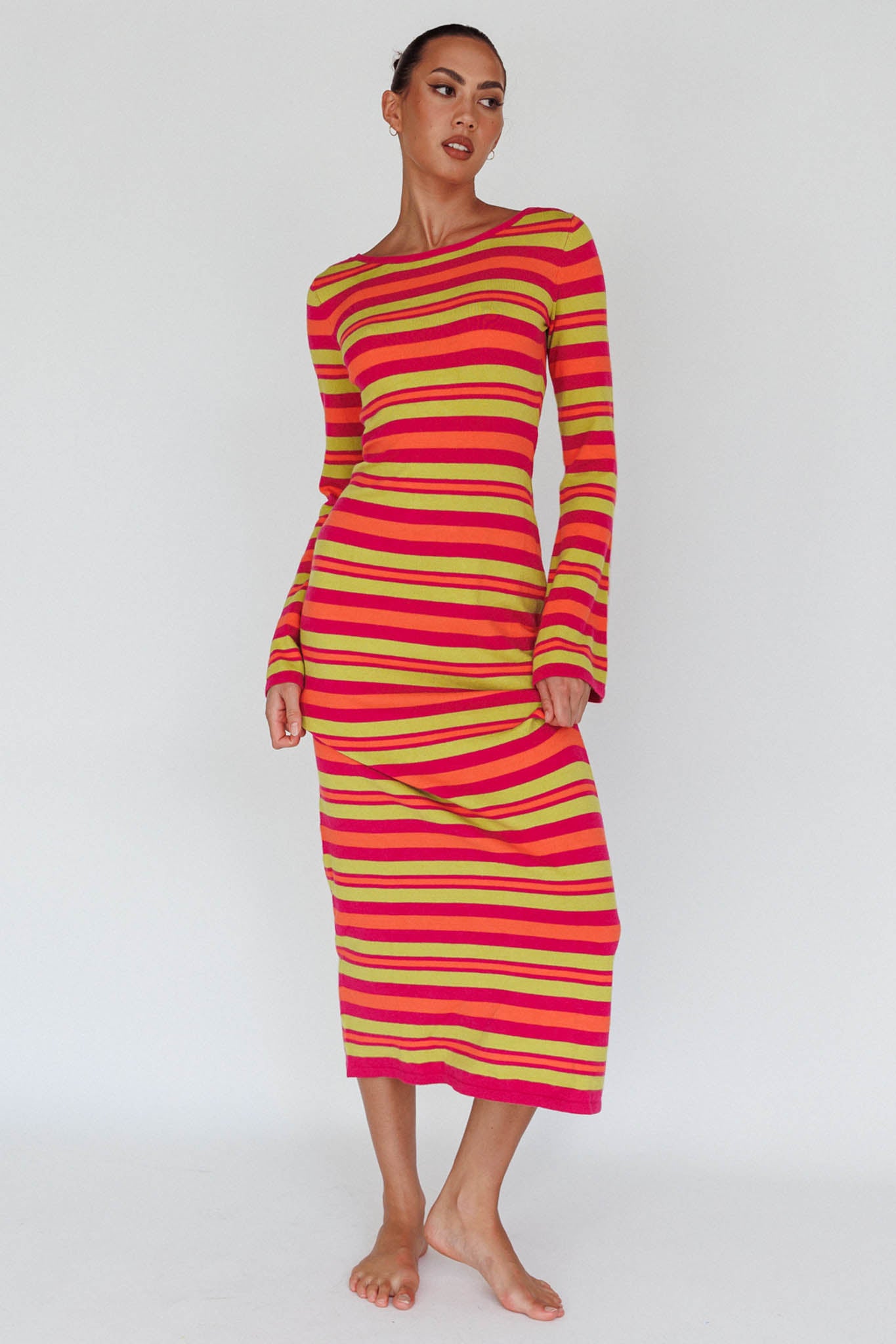 Jozie Long Sleeve Maxi Dress Stripe Orange by Selfie Leslie