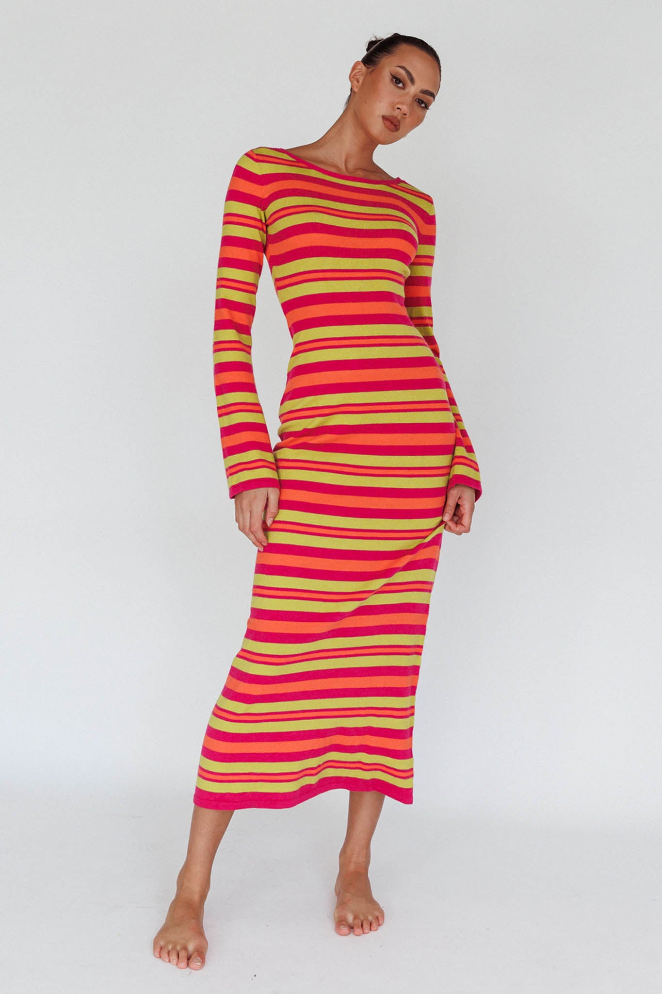 Jozie Long Sleeve Maxi Dress Stripe Orange by Selfie Leslie
