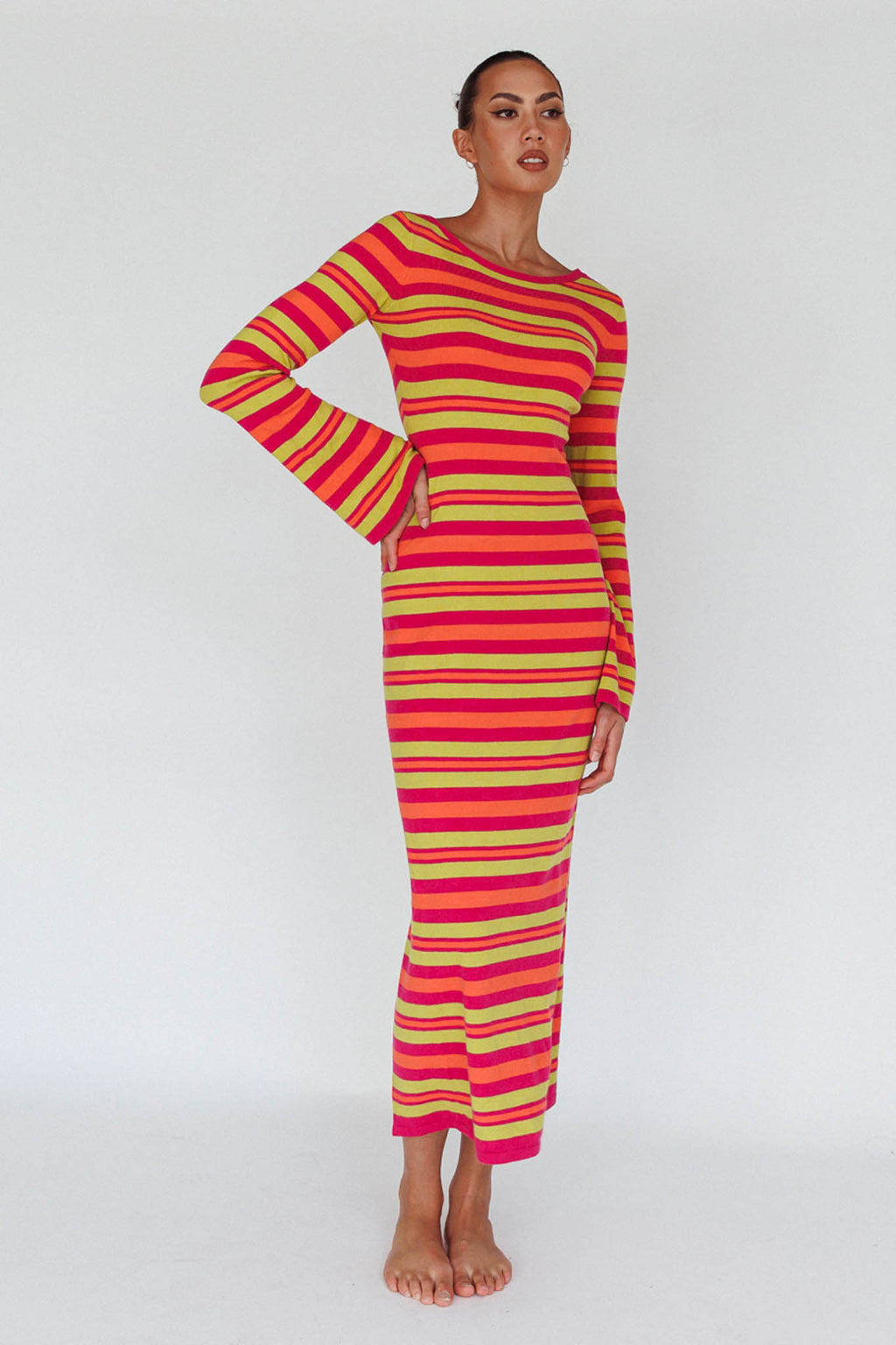 Jozie Long Sleeve Maxi Dress Stripe Orange by Selfie Leslie