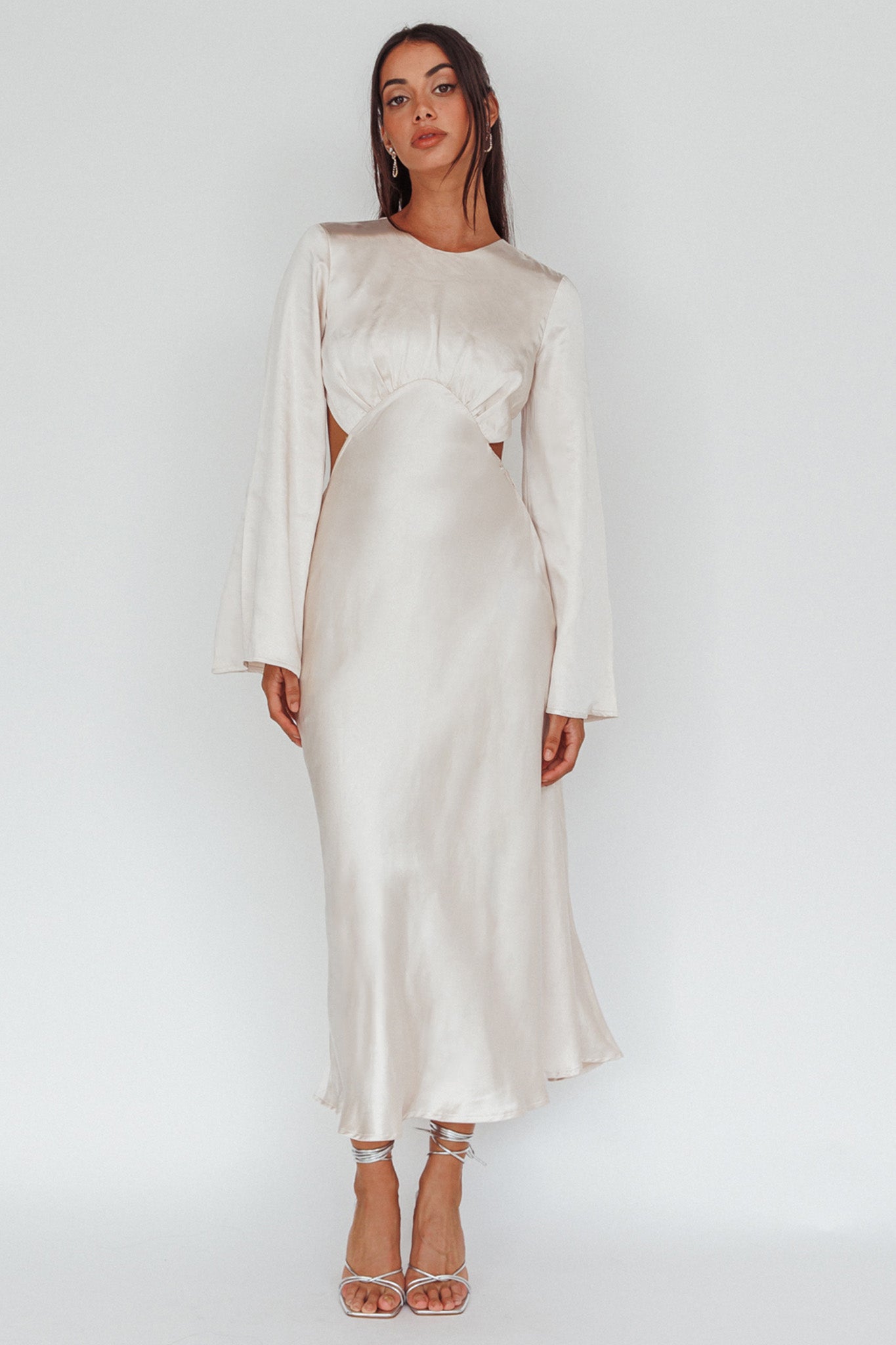 Doting Bell Sleeve Cut-Out Midi Dress Champagne | Selfie Leslie Doting Bell Sleeve Cut-Out Midi Dress Champagne | Selfie Leslie