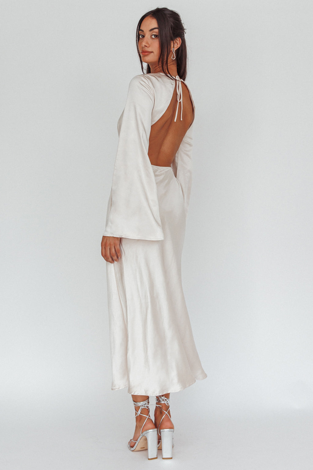 Doting Bell Sleeve Cut-Out Midi Dress Champagne by Selfie Leslie