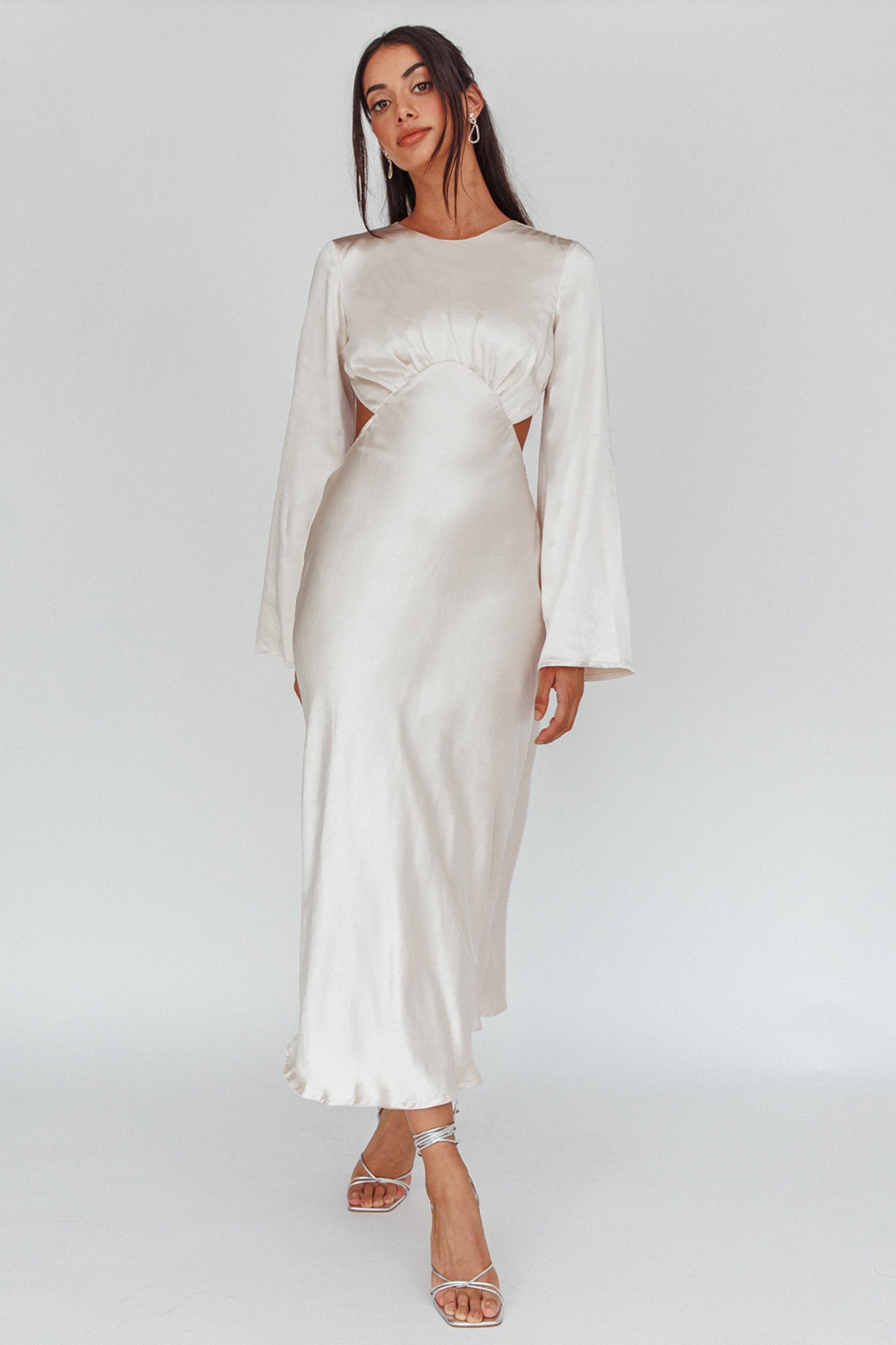 Doting Bell Sleeve Cut-Out Midi Dress Champagne by Selfie Leslie