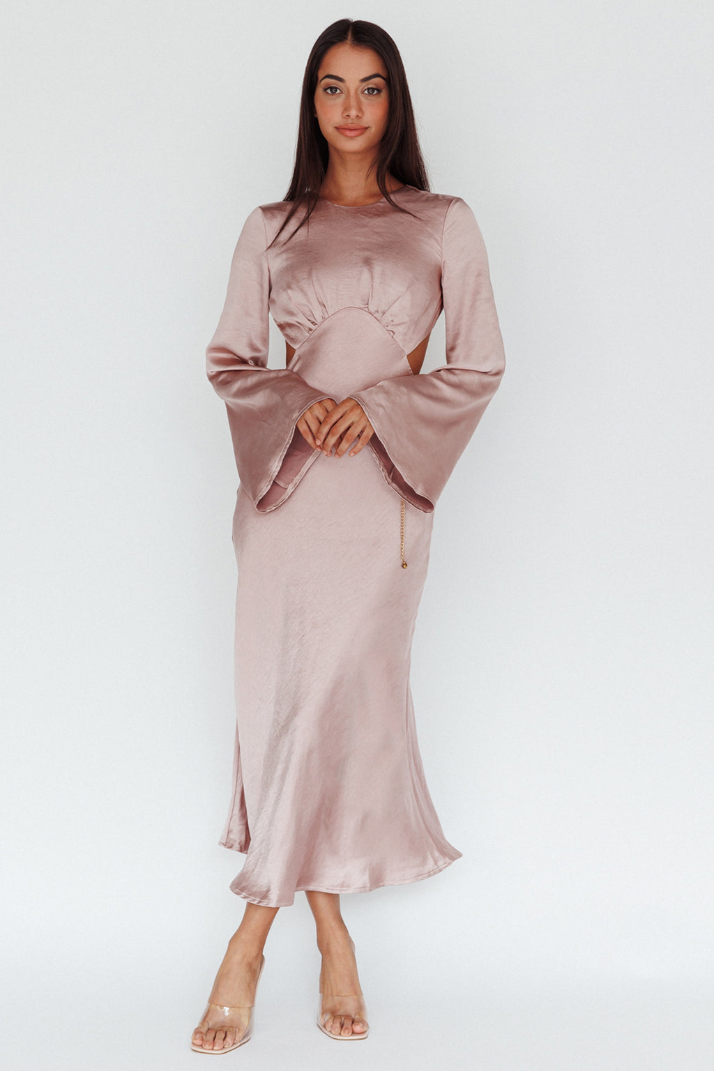 Doting Bell Sleeve Cut-Out Midi Dress Wood Rose by Selfie Leslie