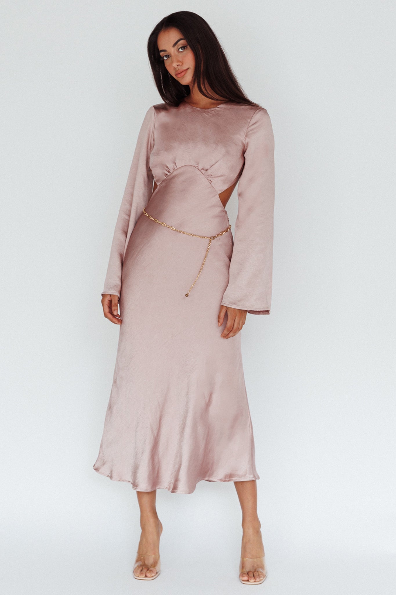 Doting Bell Sleeve Cut-Out Midi Dress Wood Rose by Selfie Leslie