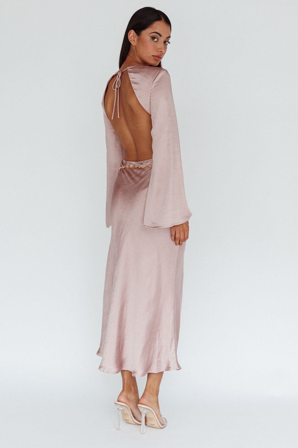 Doting Bell Sleeve Cut-Out Midi Dress Wood Rose by Selfie Leslie