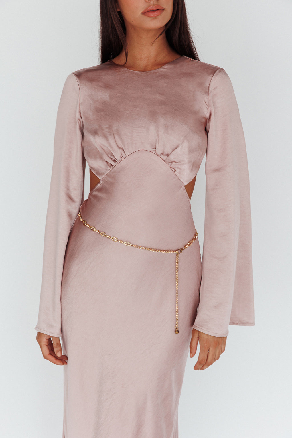 Doting Bell Sleeve Cut-Out Midi Dress Wood Rose by Selfie Leslie