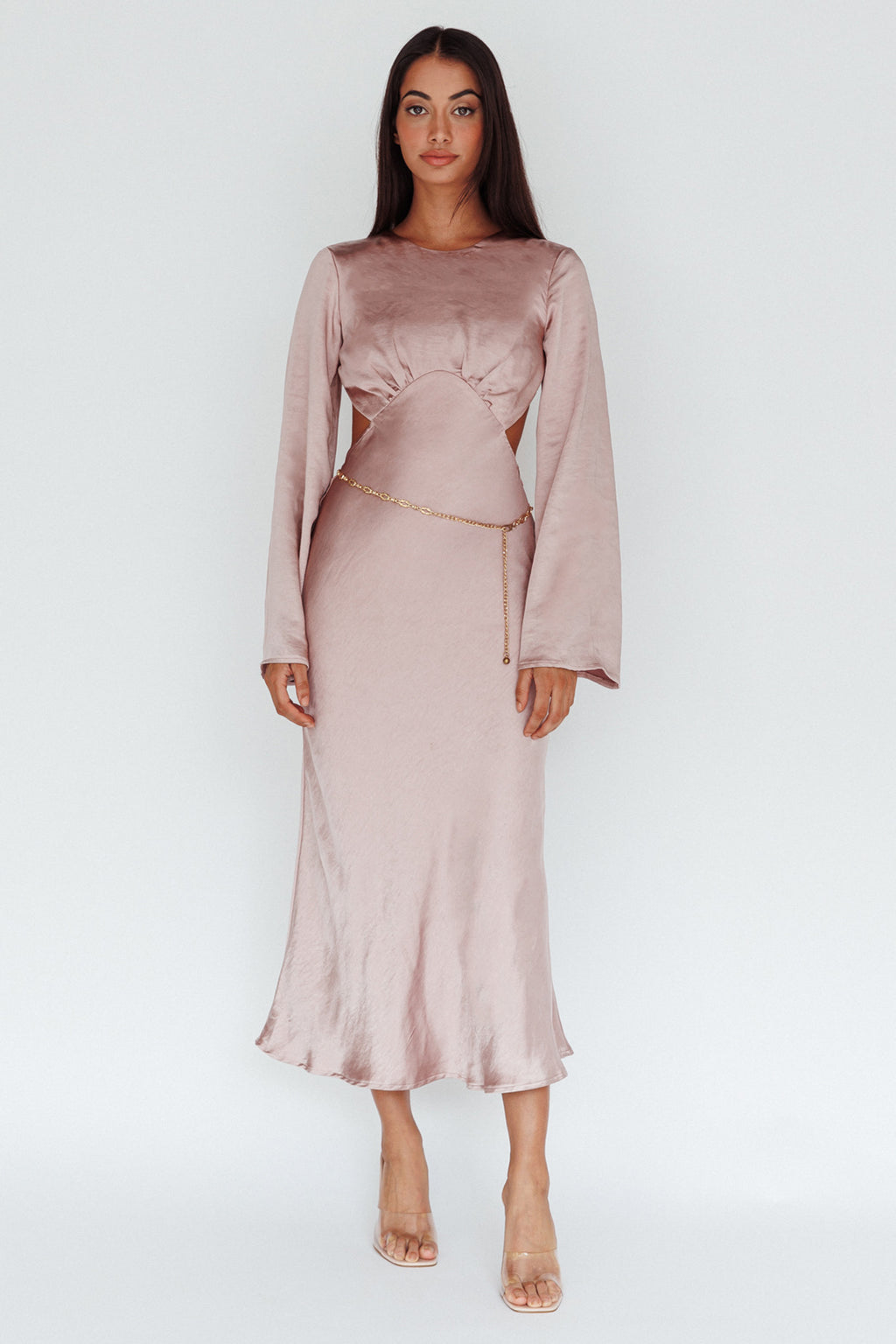 Doting Bell Sleeve Cut-Out Midi Dress Wood Rose by Selfie Leslie