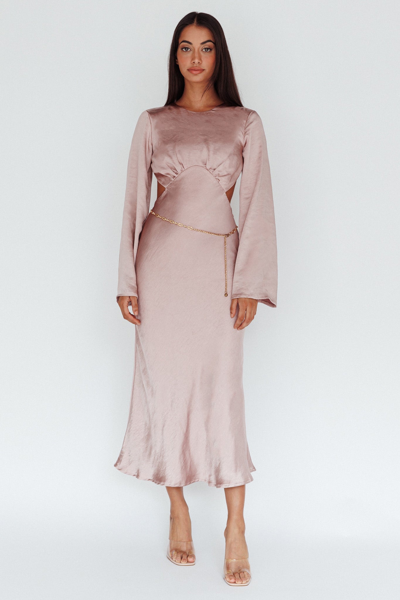 Doting Bell Sleeve Cut-Out Midi Dress Wood Rose by Selfie Leslie
