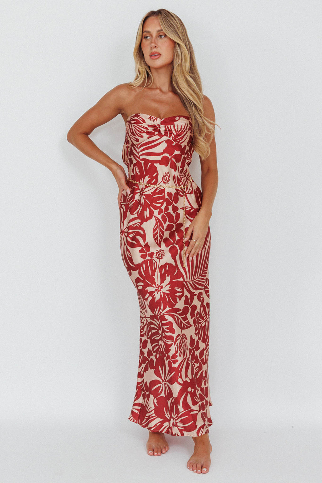 Kona Cowl Back Midi Dress Floral Flame by Selfie Leslie
