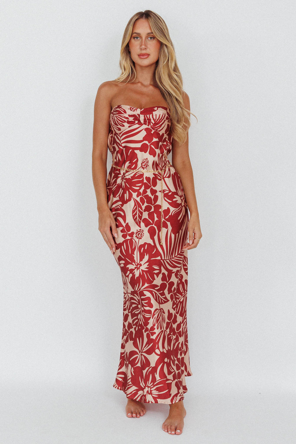 Kona Cowl Back Midi Dress Floral Flame by Selfie Leslie