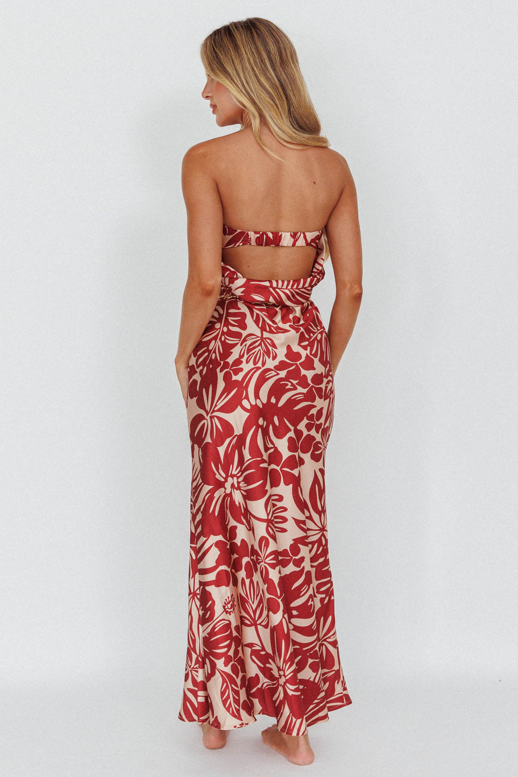 Kona Cowl Back Midi Dress Floral Flame by Selfie Leslie