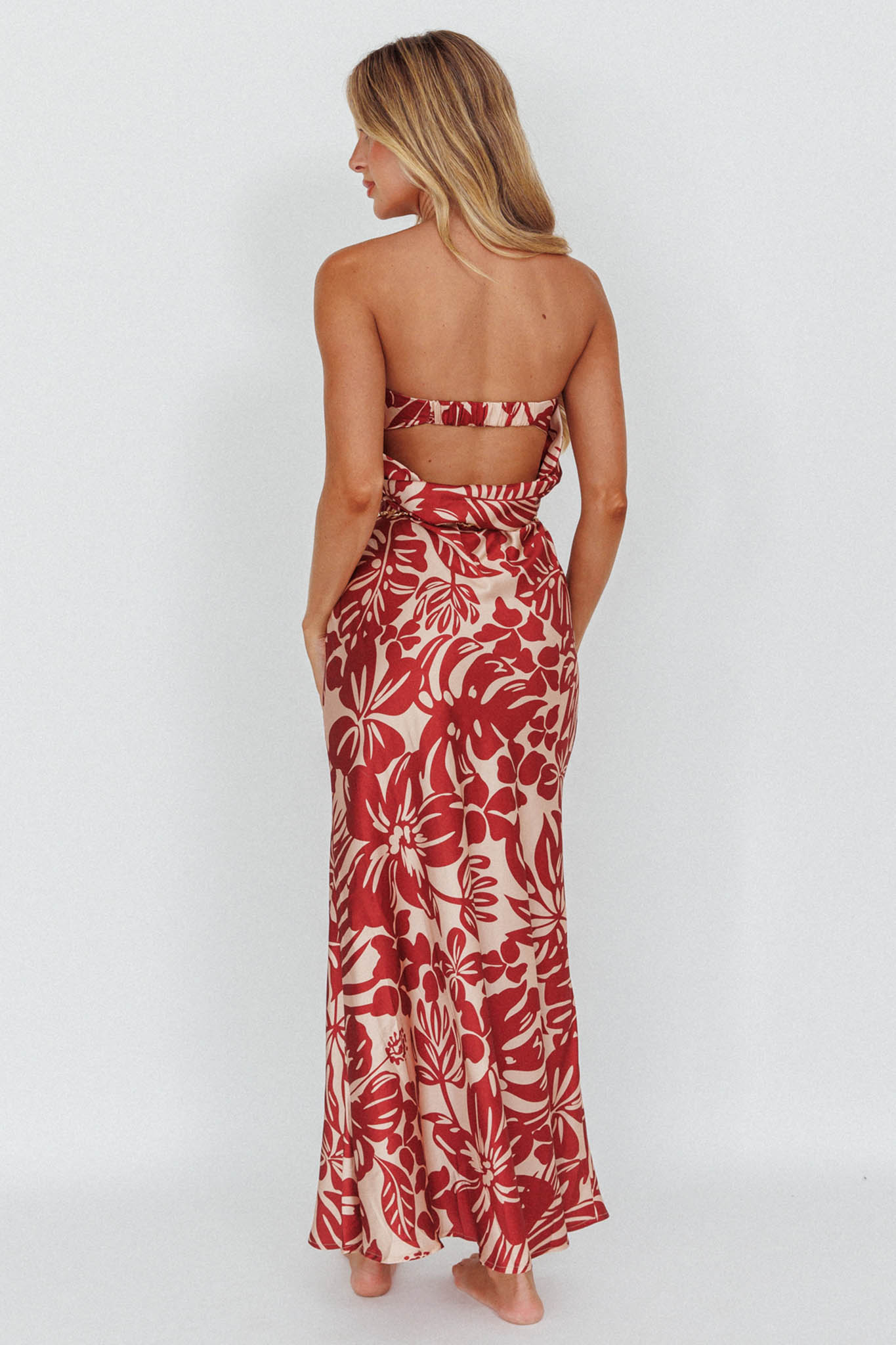 Kona Cowl Back Midi Dress Floral Flame by Selfie Leslie