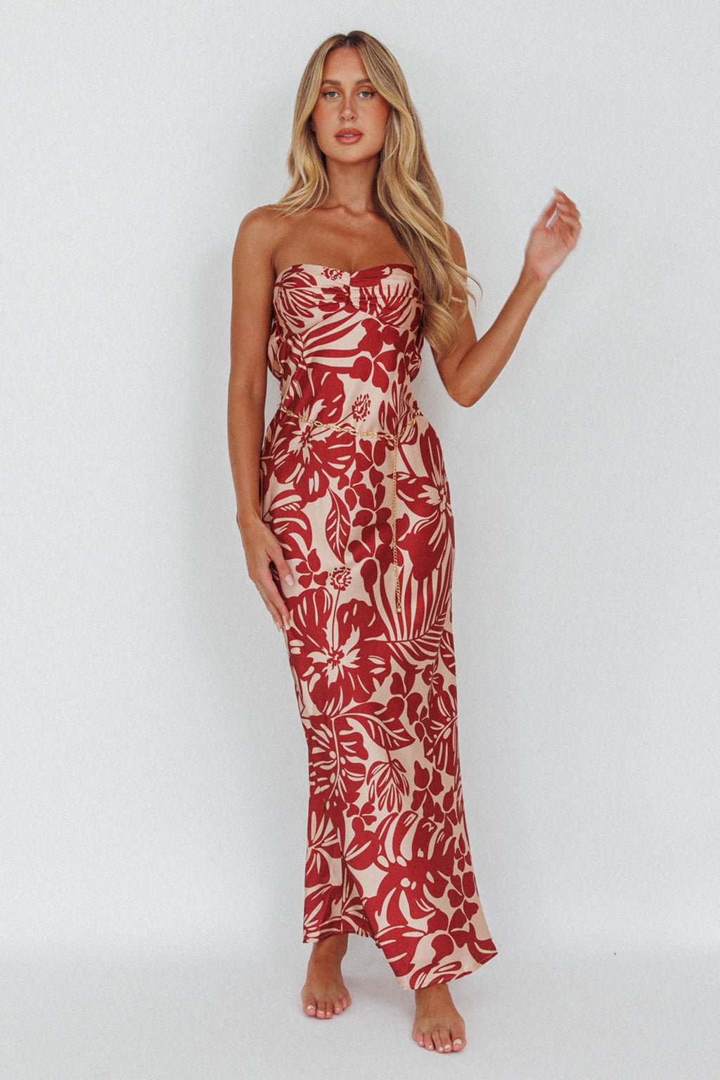 Kona Cowl Back Midi Dress Floral Flame by Selfie Leslie