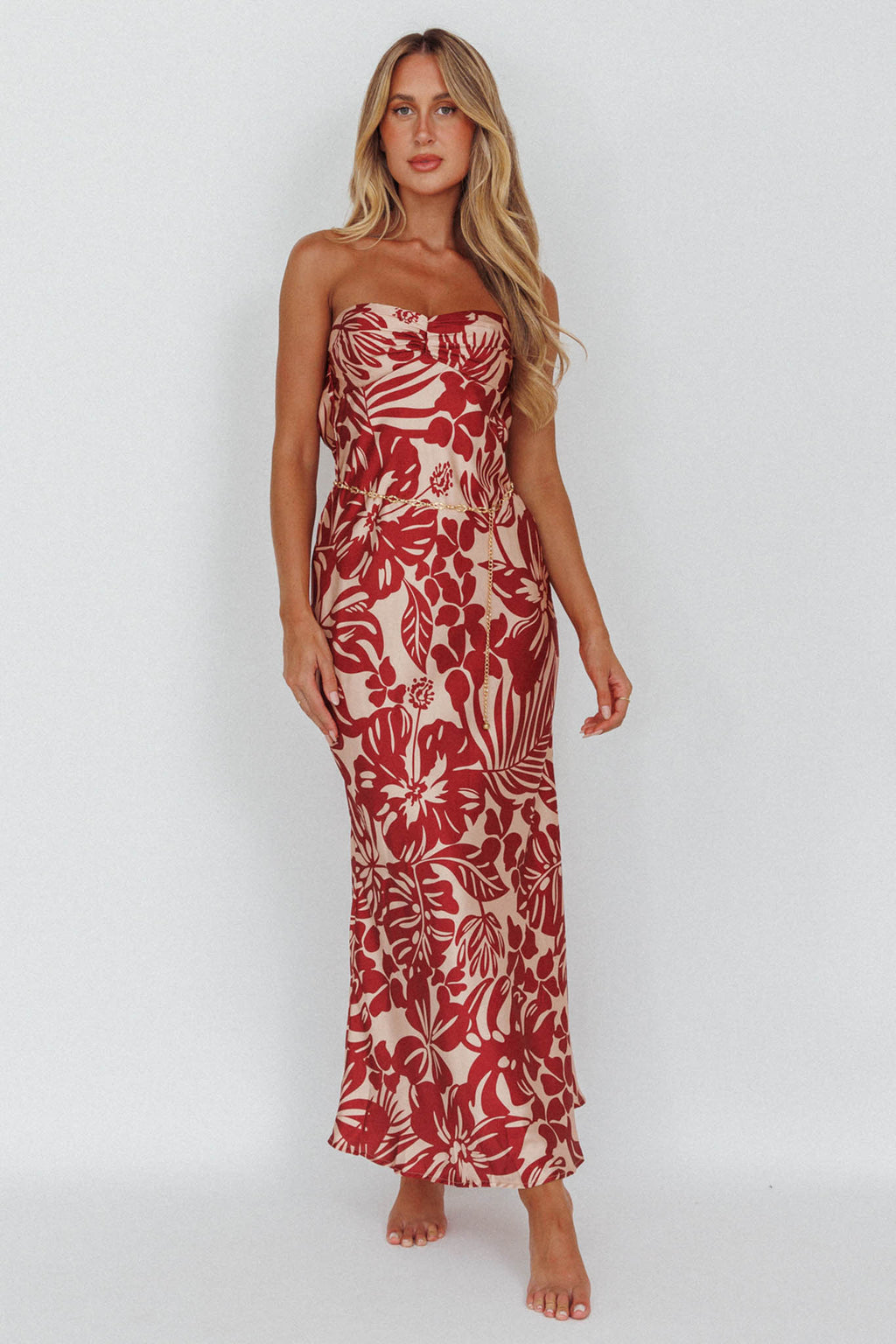 Kona Cowl Back Midi Dress Floral Flame by Selfie Leslie