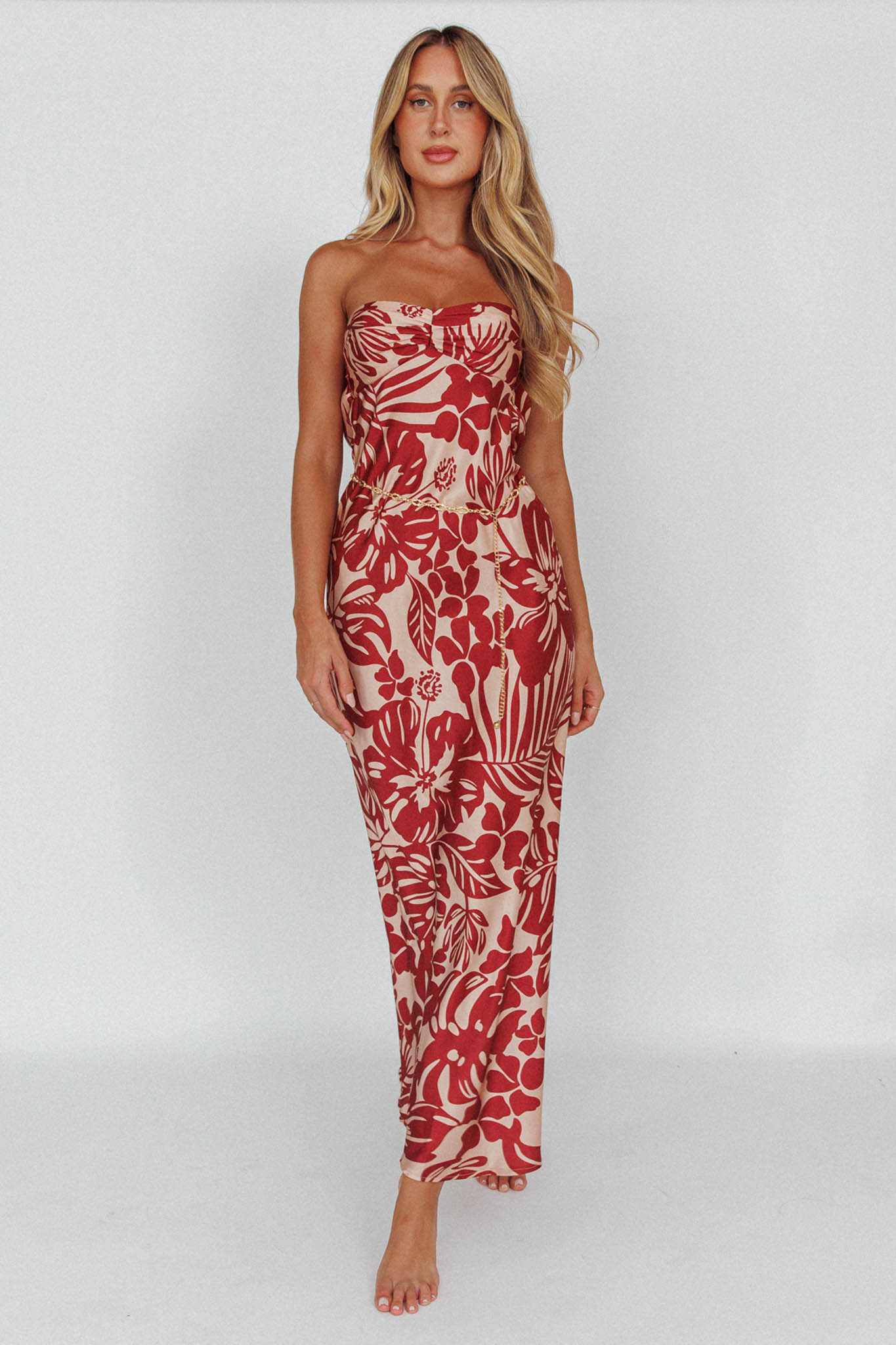 Kona Cowl Back Midi Dress Floral Flame by Selfie Leslie