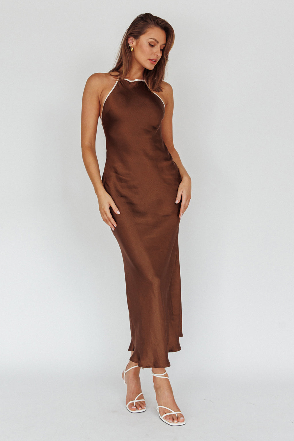 Midsomer Dawn Criss-Cross Back Maxi Dress Chocolate by Selfie Leslie