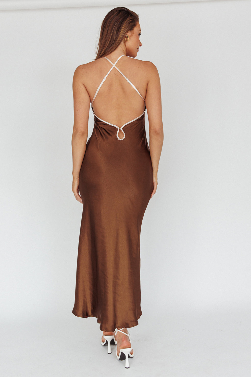 Midsomer Dawn Criss-Cross Back Maxi Dress Chocolate by Selfie Leslie