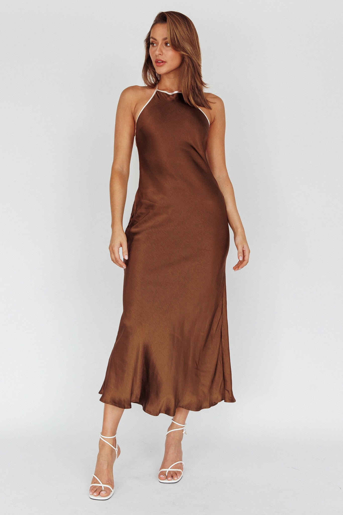 Midsomer Dawn Criss-Cross Back Maxi Dress Chocolate by Selfie Leslie