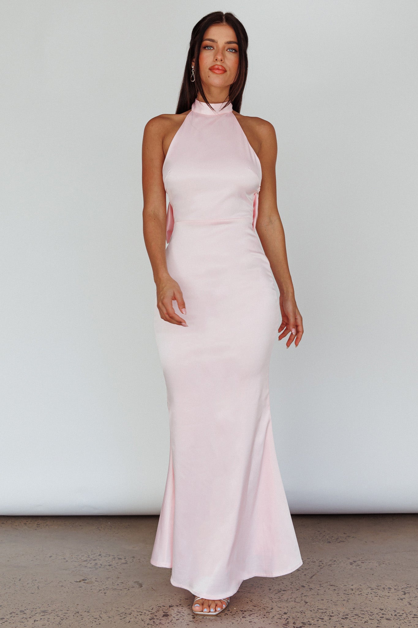Fifth Avenue Bow Back Maxi Dress Baby Pink by Selfie Leslie