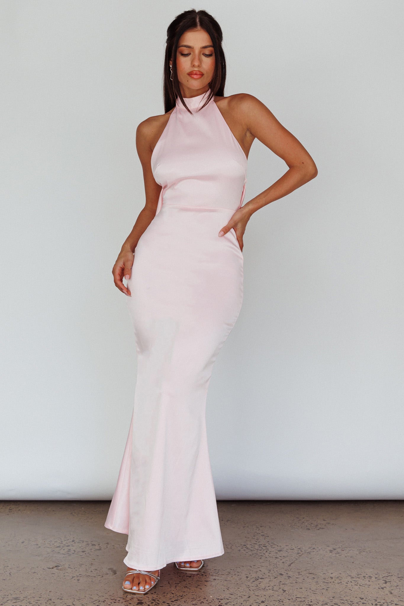 Fifth Avenue Bow Back Maxi Dress Baby Pink by Selfie Leslie