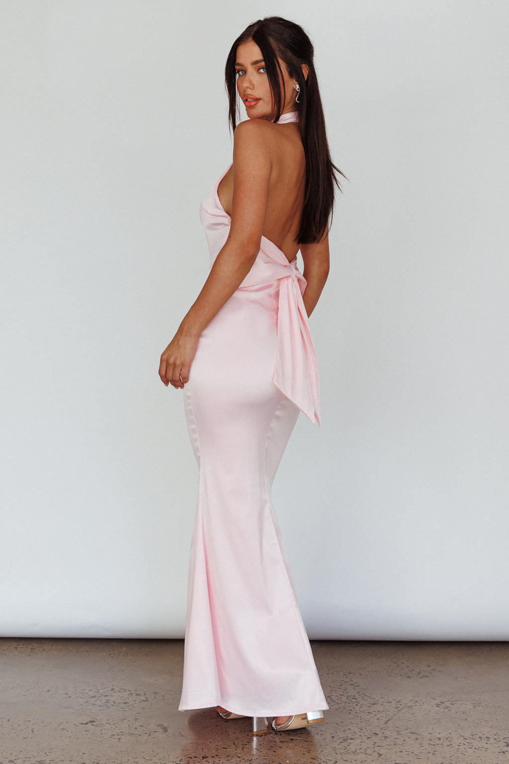 Fifth Avenue Bow Back Maxi Dress Baby Pink by Selfie Leslie