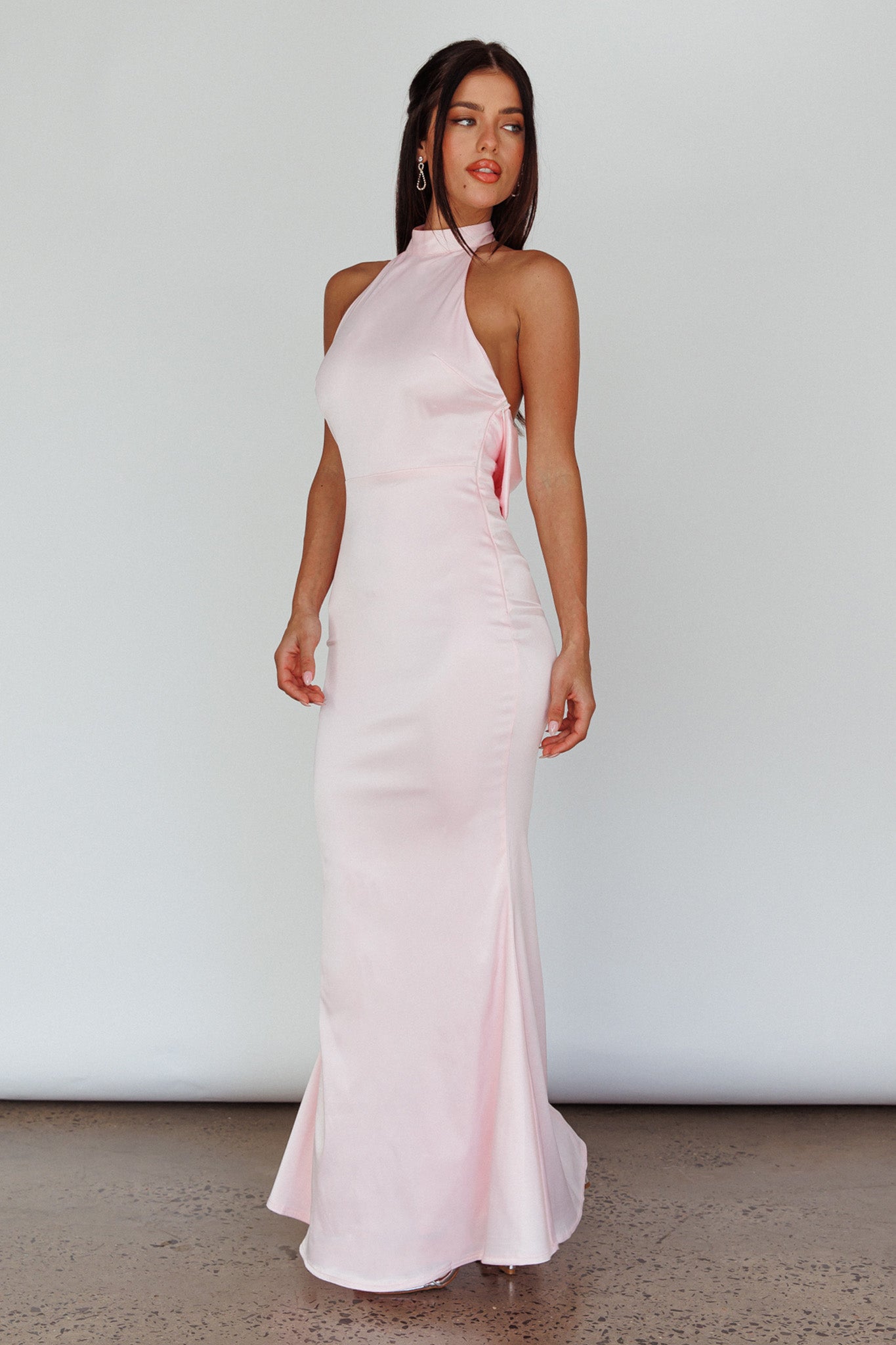 Fifth Avenue Bow Back Maxi Dress Baby Pink by Selfie Leslie
