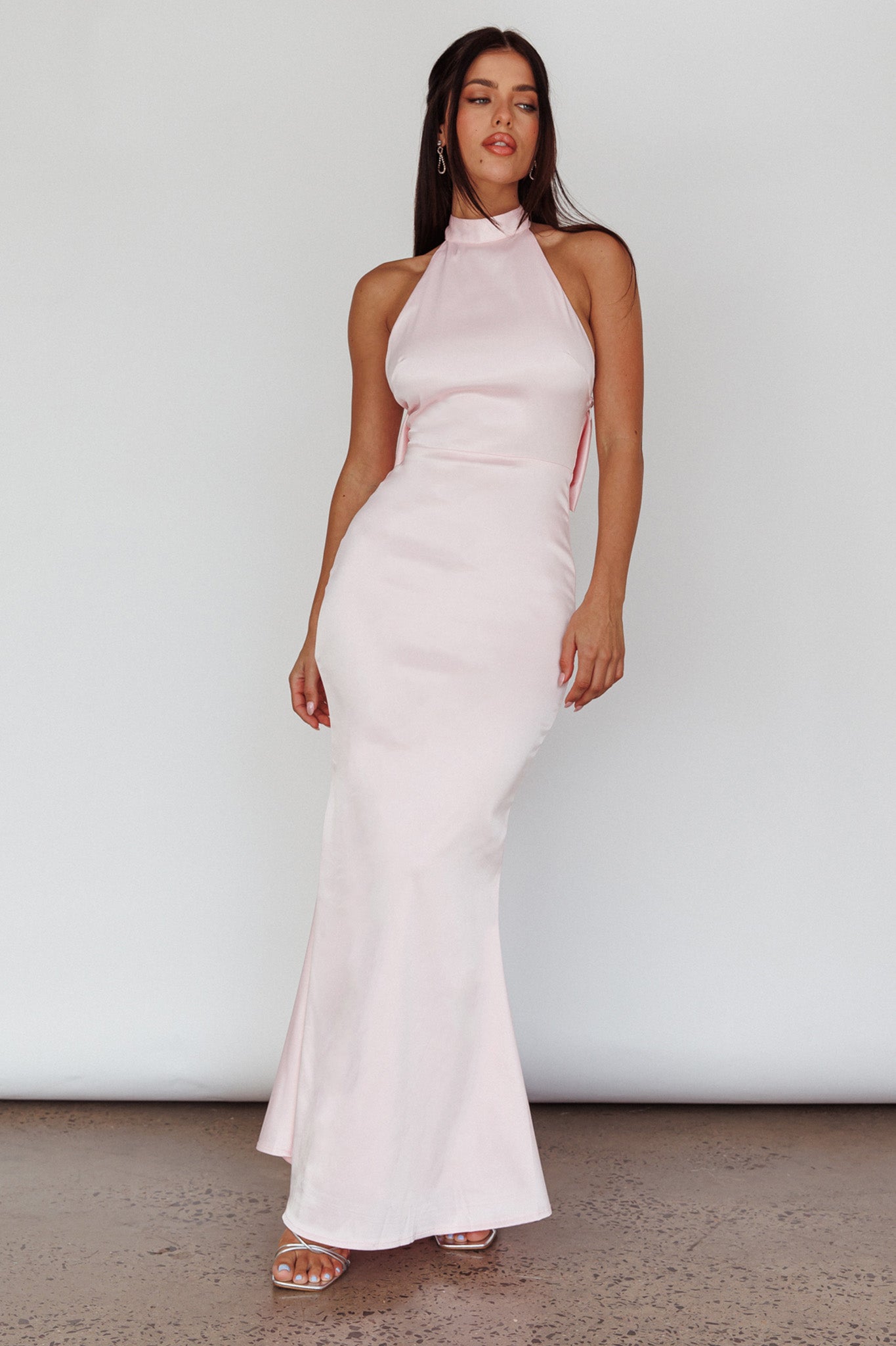 Fifth Avenue Bow Back Maxi Dress Baby Pink by Selfie Leslie