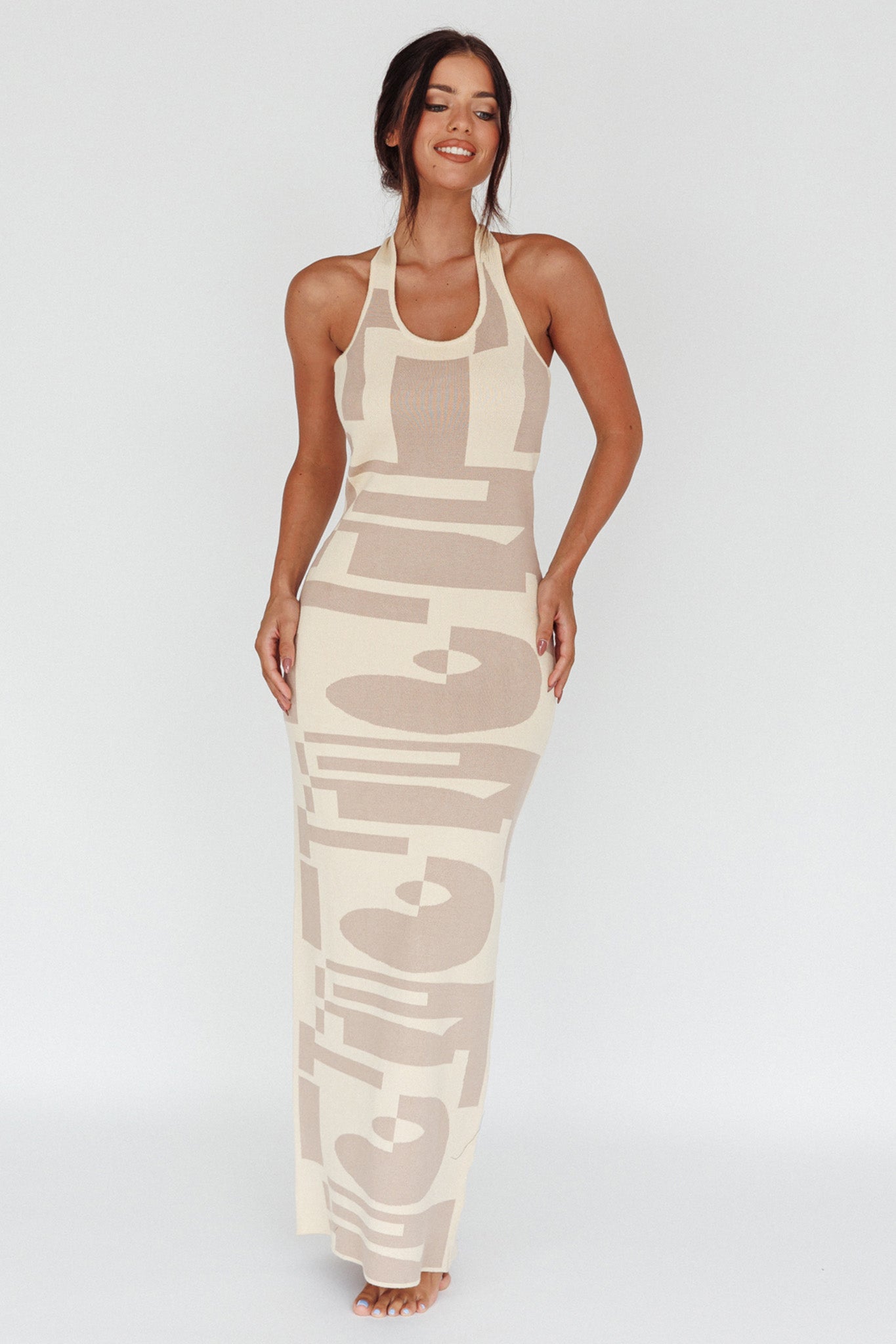 Desert Daze Halterneck Knit Dress Beige by Selfie Leslie