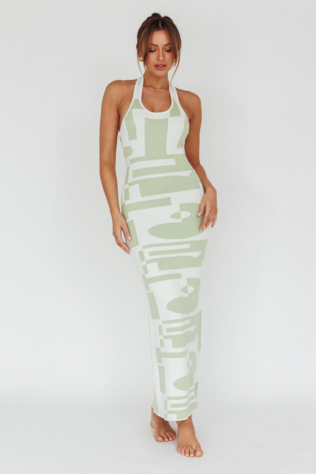 Desert Daze Halterneck Knit Dress Sage by Selfie Leslie