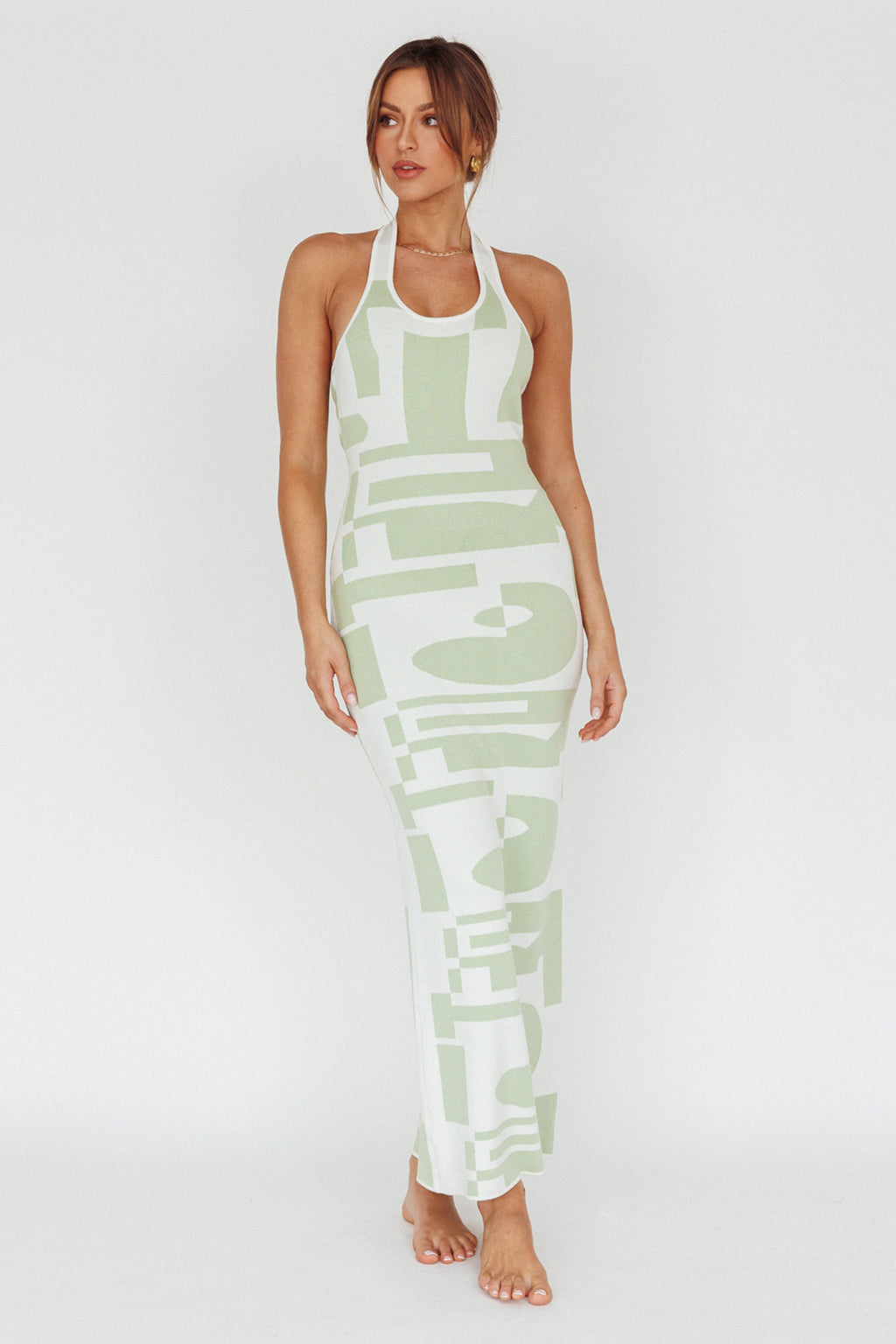 Desert Daze Halterneck Knit Dress Sage by Selfie Leslie
