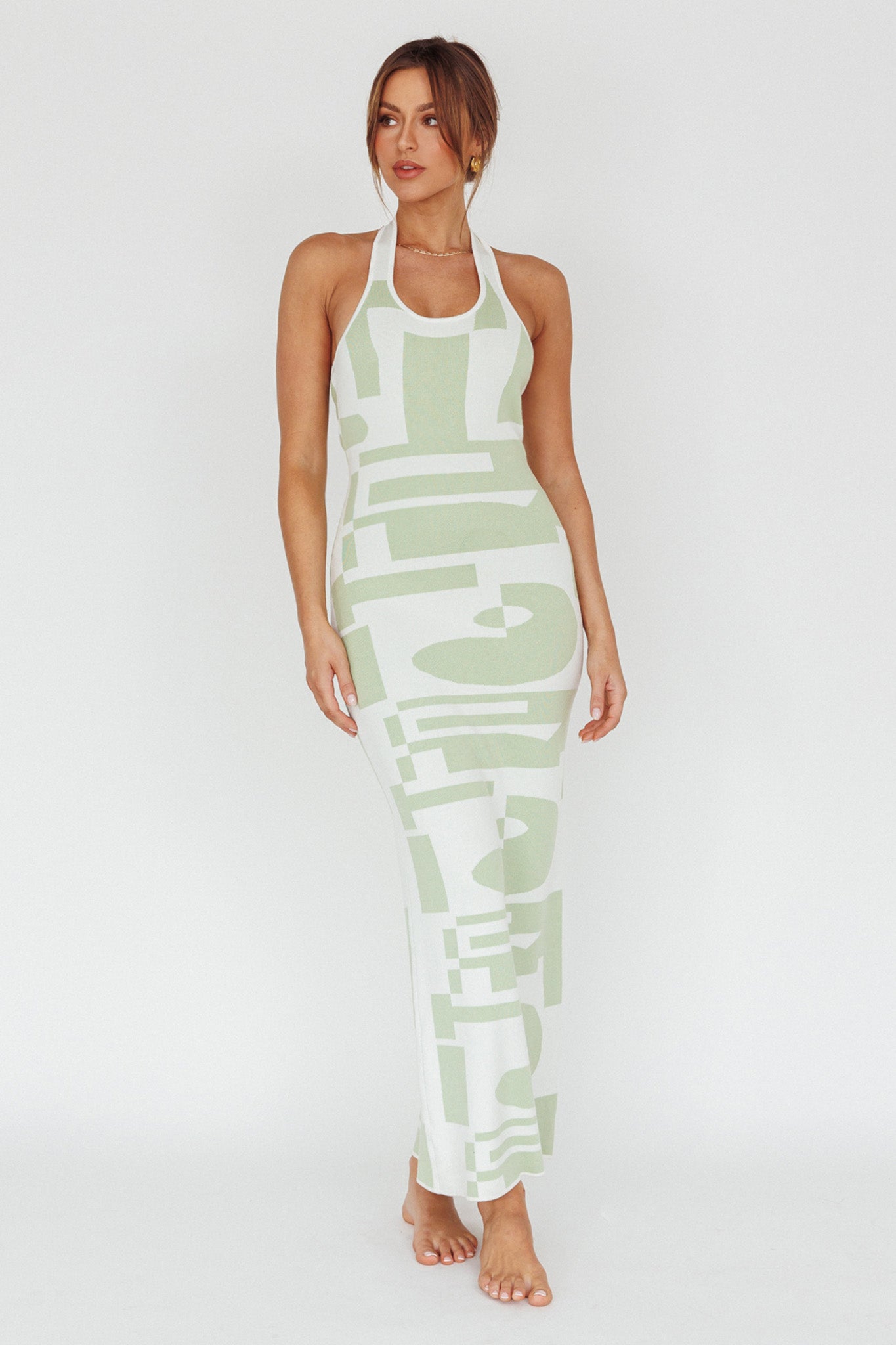 Desert Daze Halterneck Knit Dress Sage by Selfie Leslie