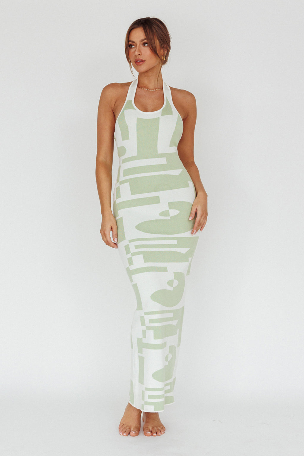 Desert Daze Halterneck Knit Dress Sage by Selfie Leslie