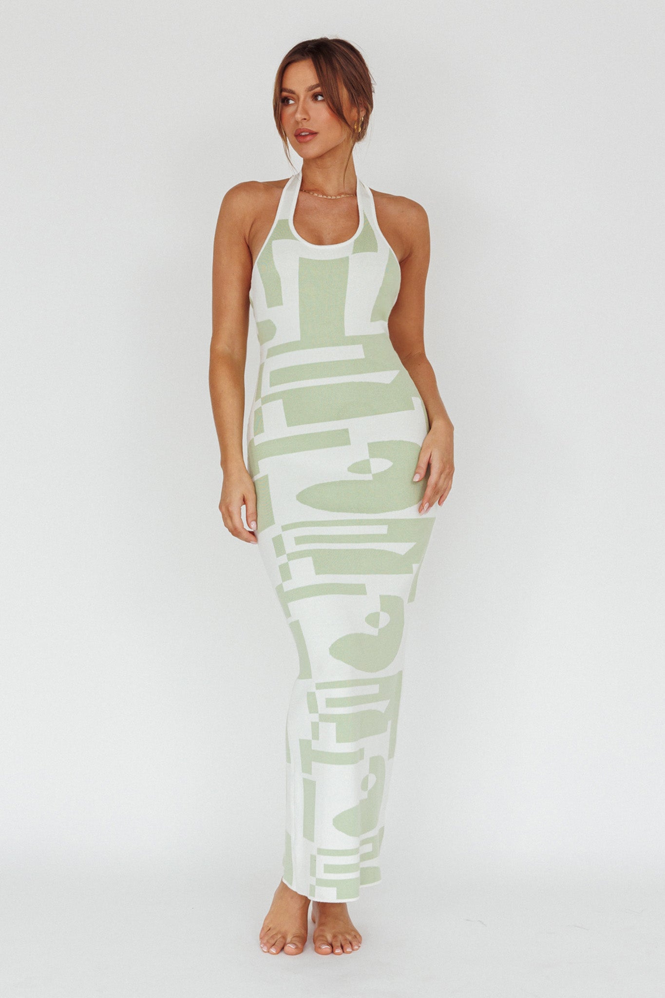 Desert Daze Halterneck Knit Dress Sage by Selfie Leslie