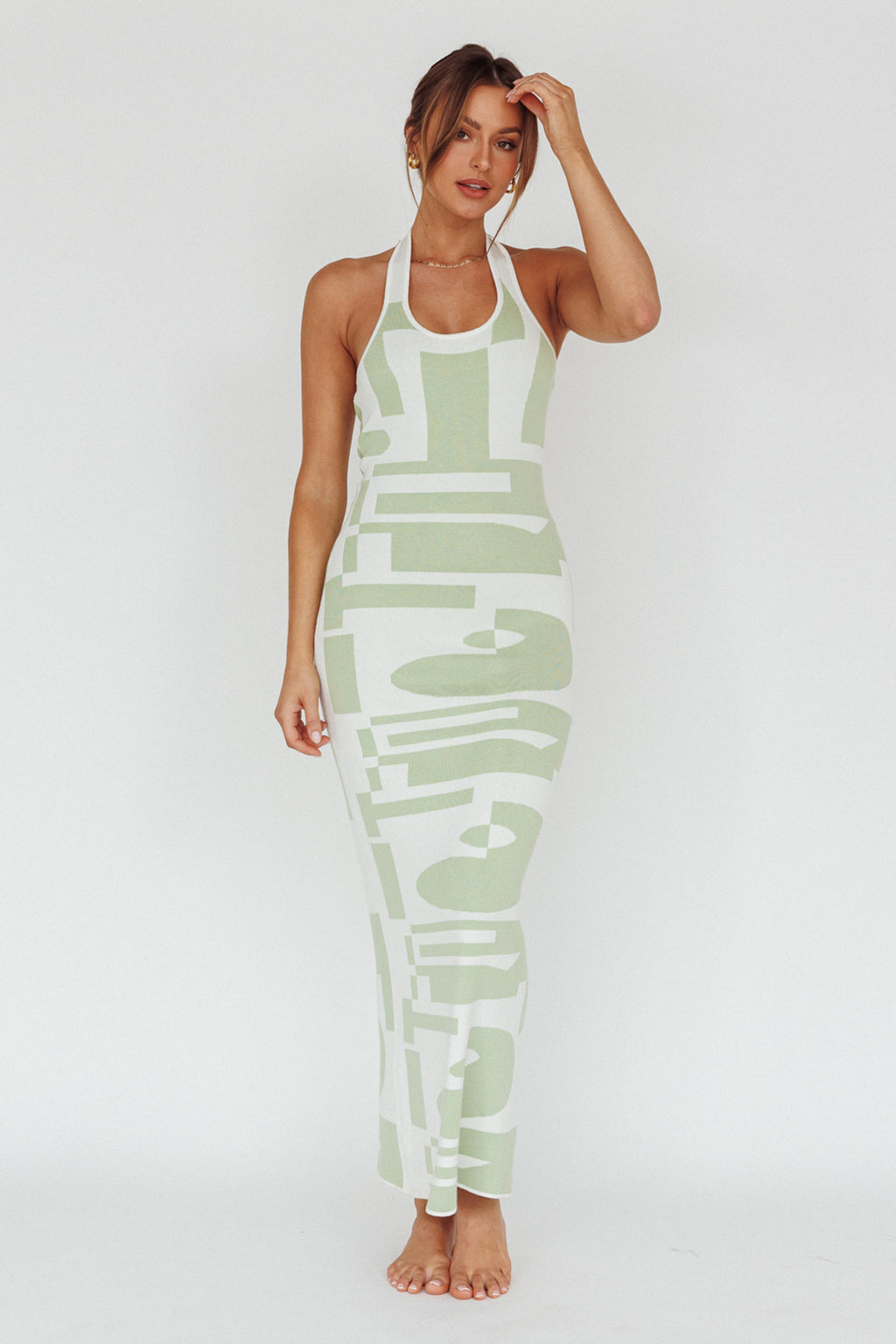 Desert Daze Halterneck Knit Dress Sage by Selfie Leslie