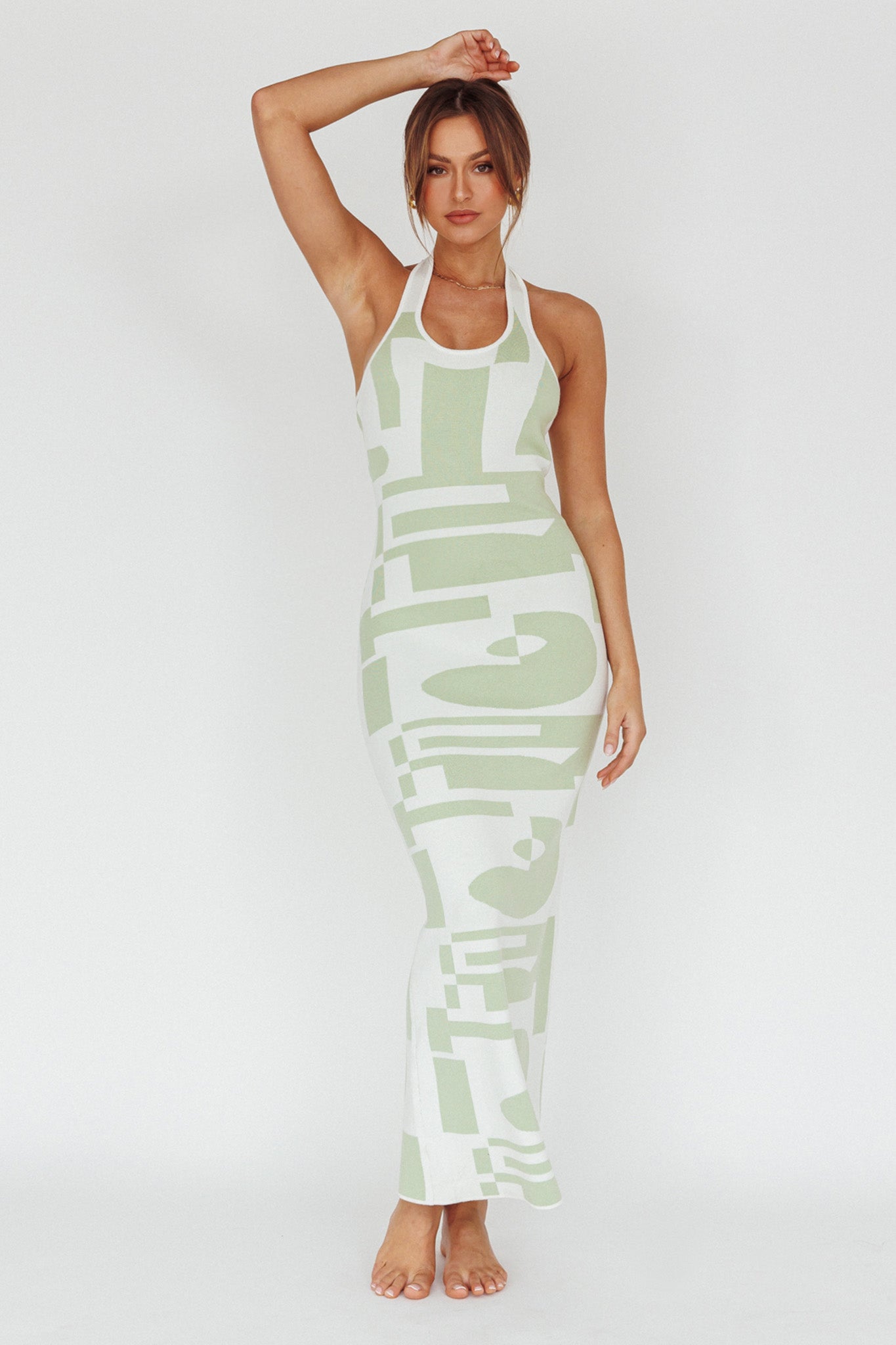 Desert Daze Halterneck Knit Dress Sage by Selfie Leslie